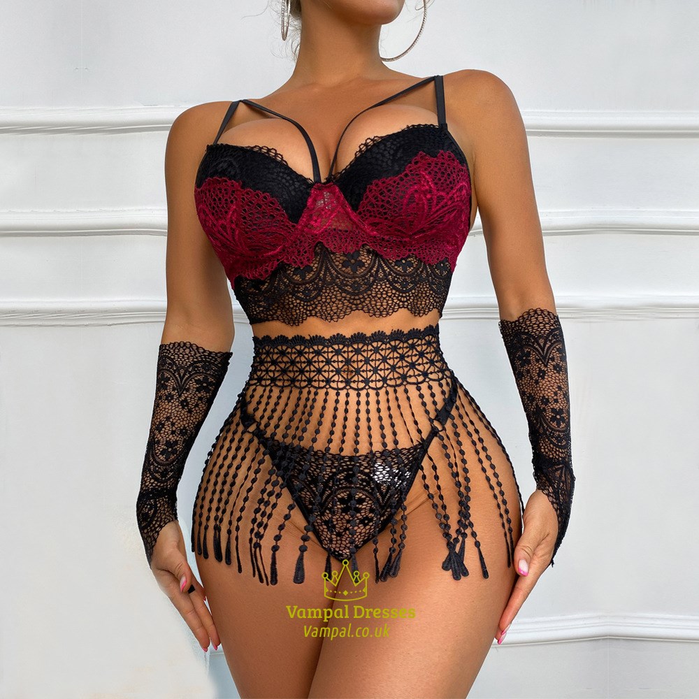 lace embellished lingerie piece set with