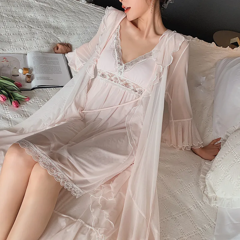 bride mesh sleepwear women robe set