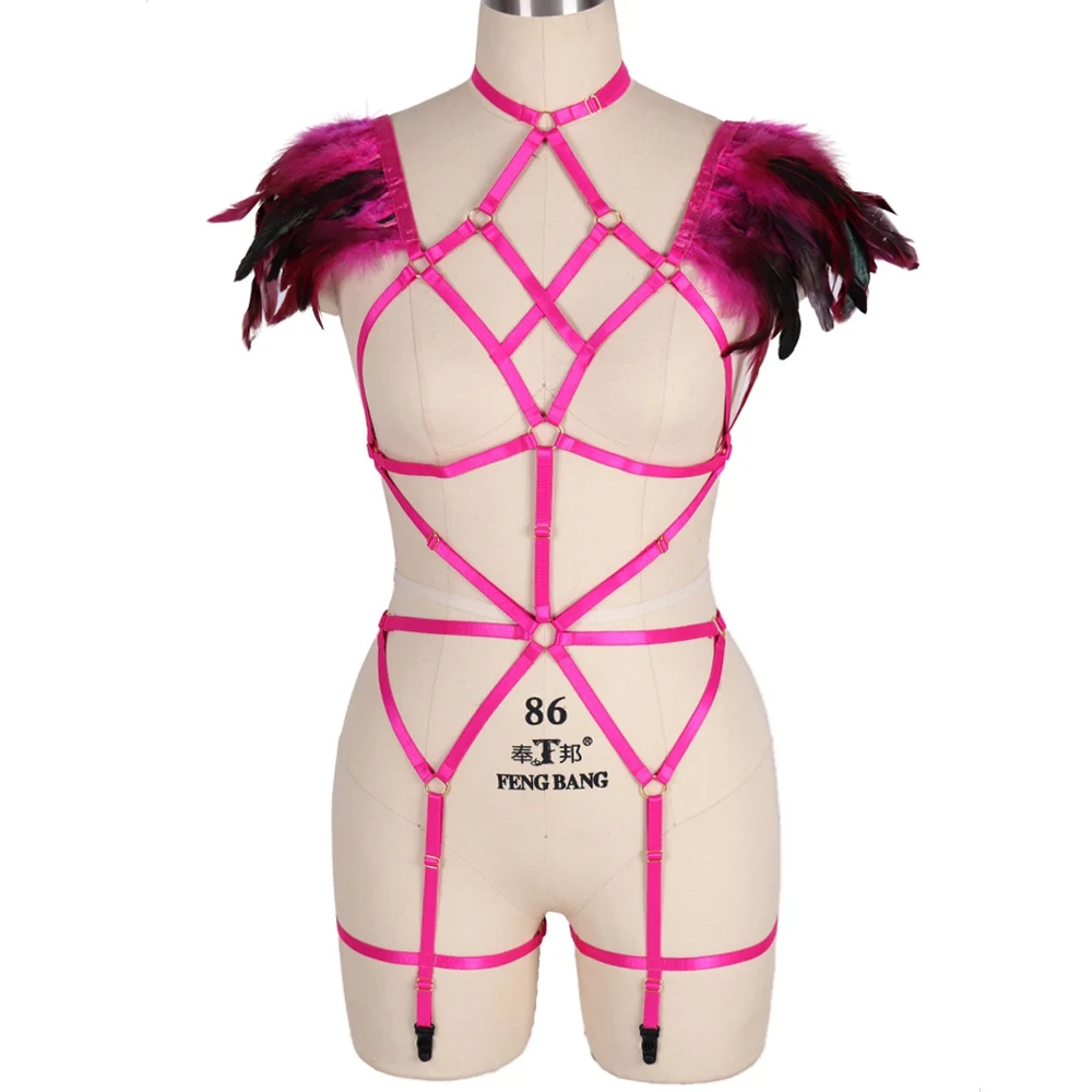 pastel goth feathers full body harness