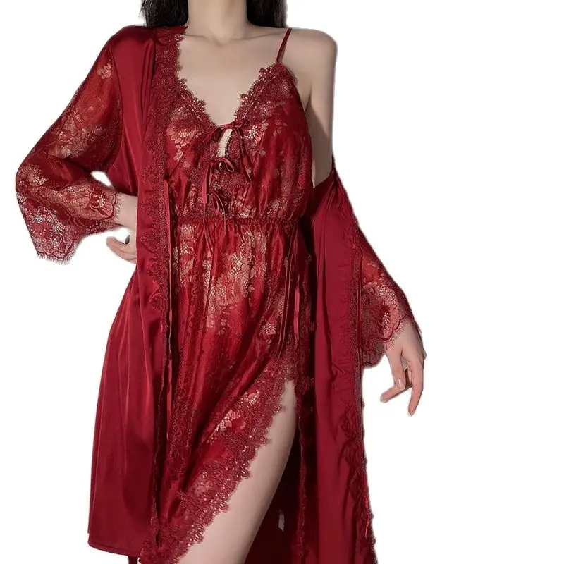 yomrzl new sexy lace nightgown robe
