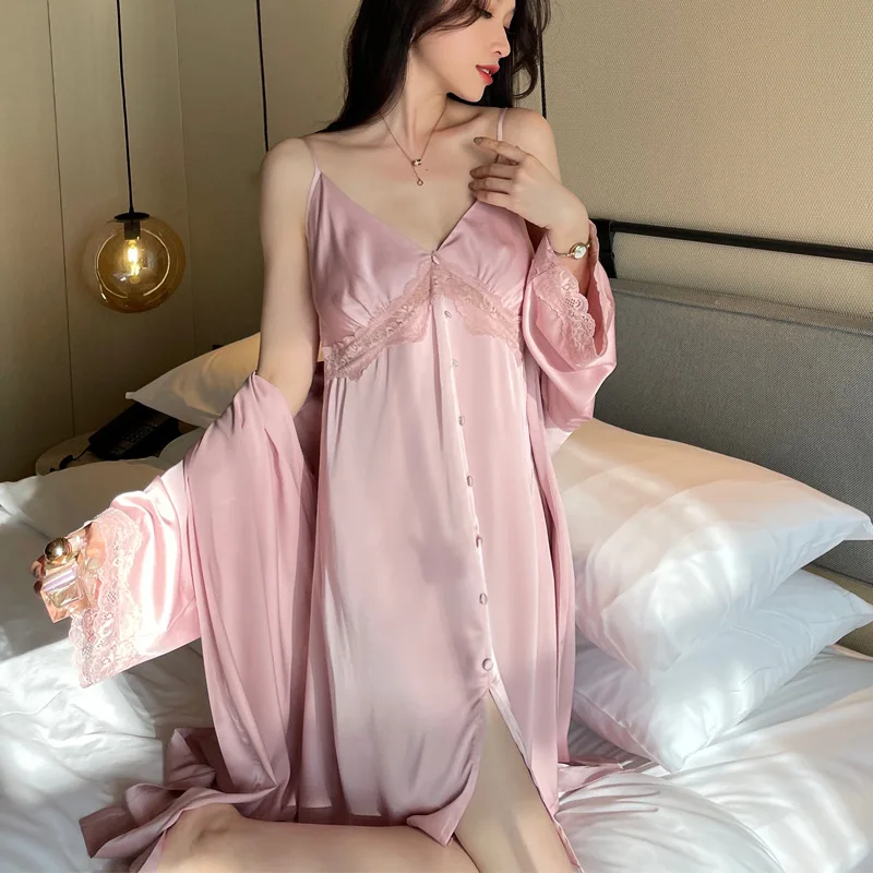 sleepwear sexy ice silk sling dress