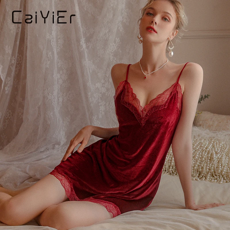 caiyier sling nightdress sexy lace cross