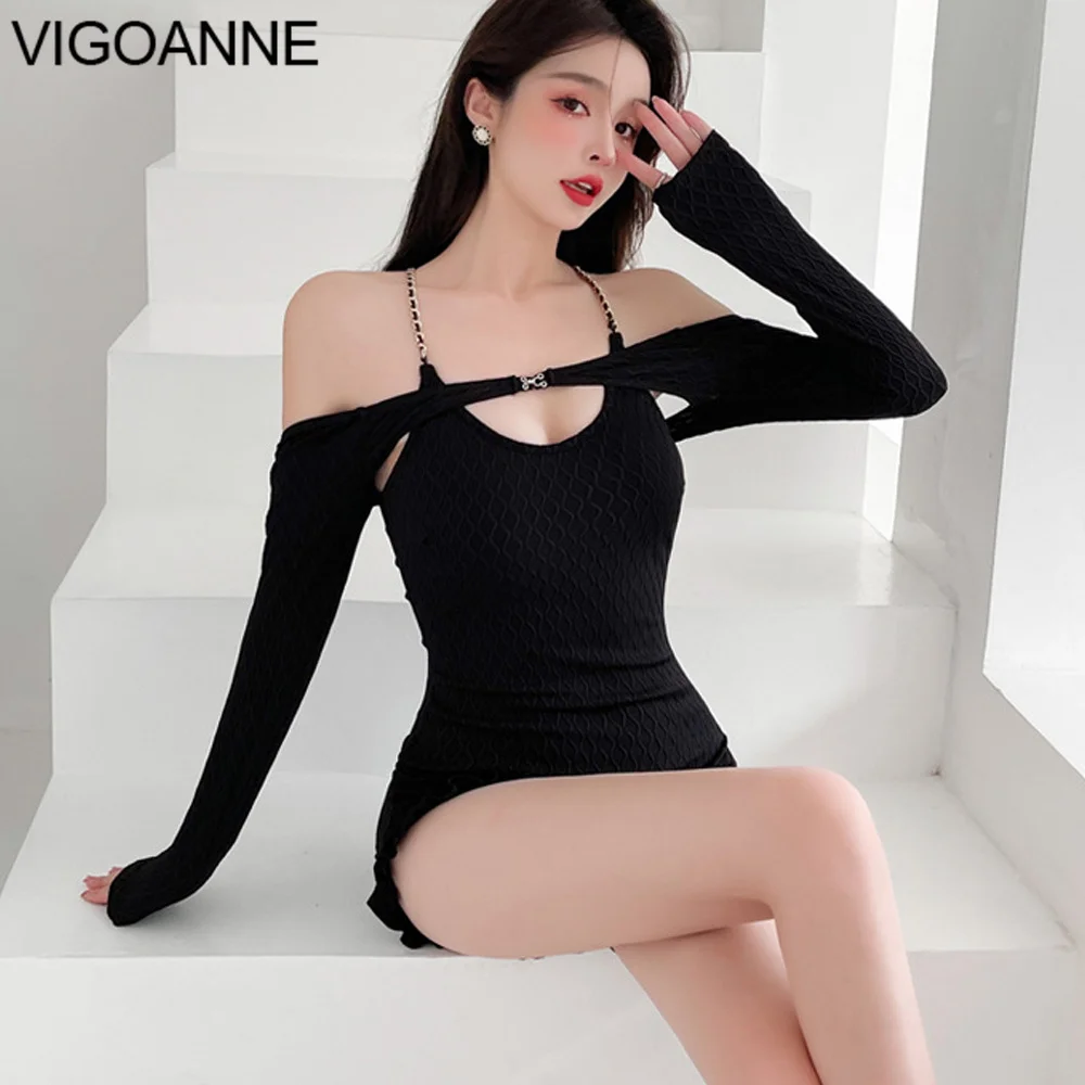 vigoanne black long sleeve swimwear women