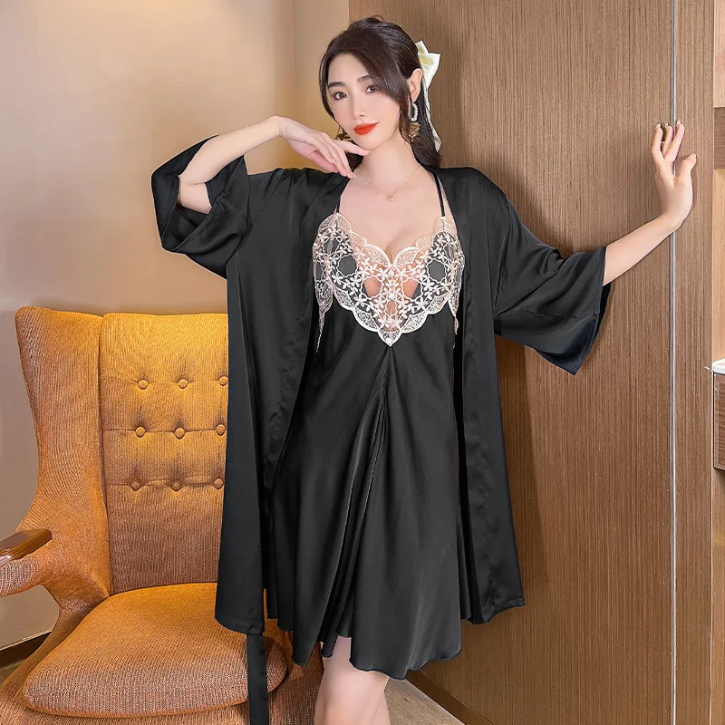 perspective lace robe set casual nightwear