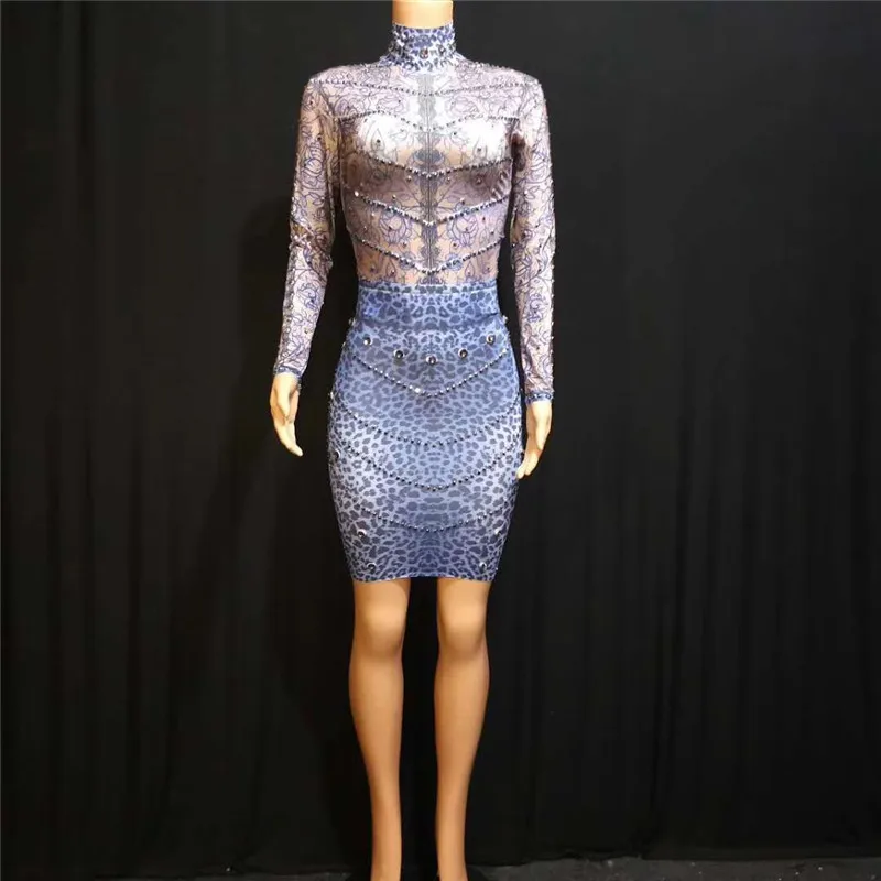blue leopard printed female sexy dresses