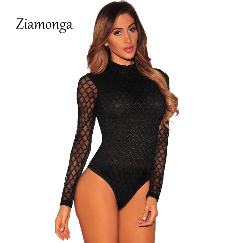 ziamonga transparent mesh bodysuit women tops