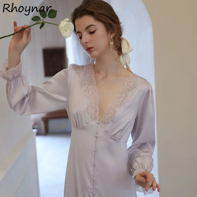 nightgowns women neck sexy elegant lace