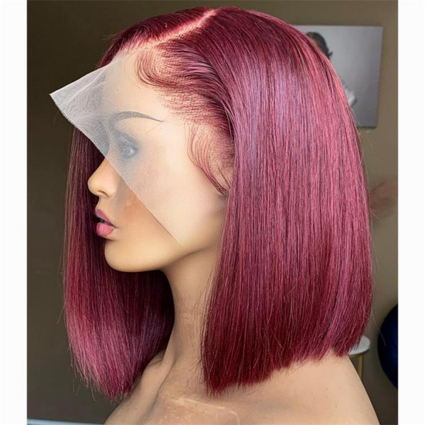 burgundy bob wigs red blunt cut