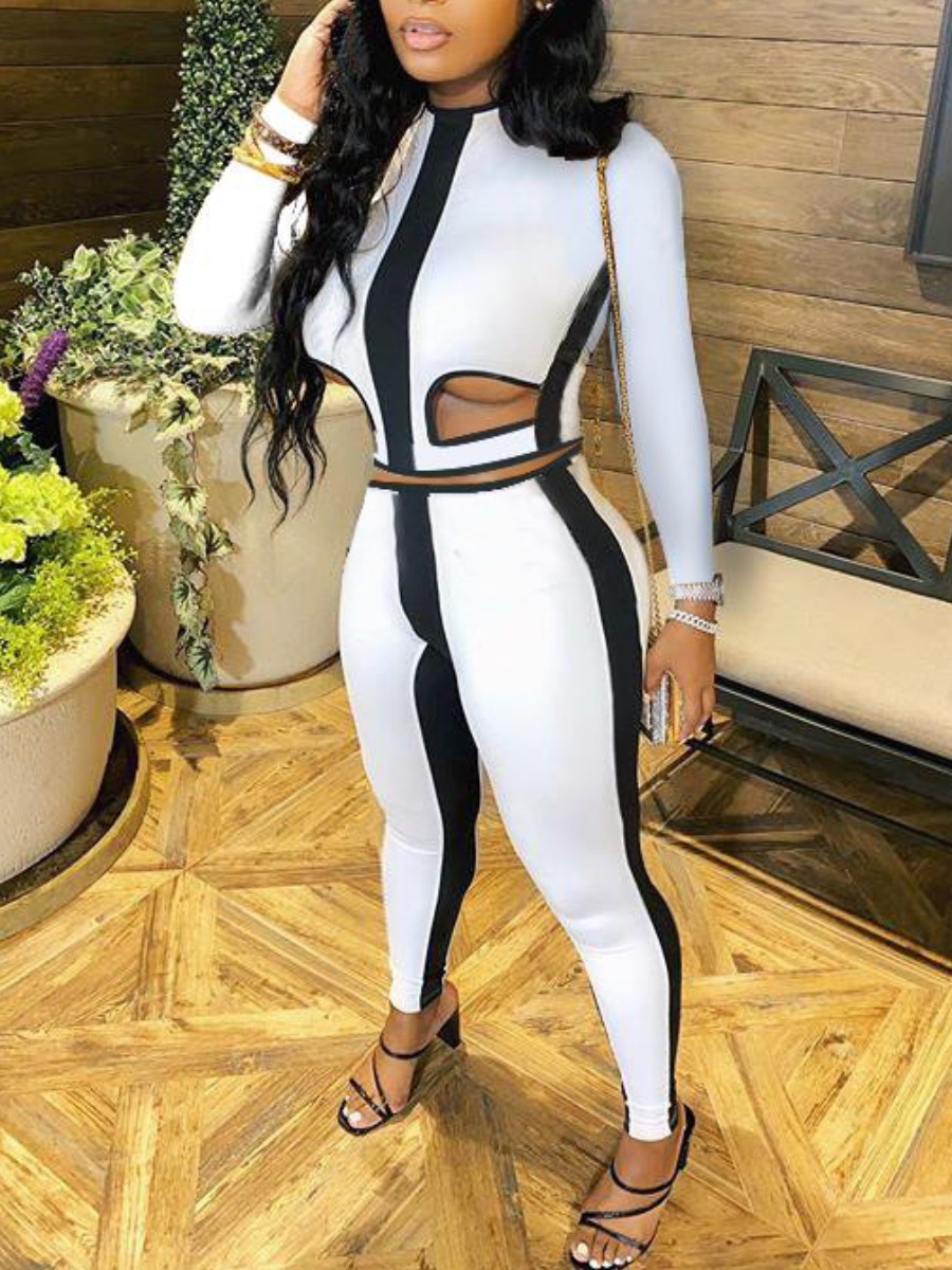 lovely sportswear patchwork white two piece